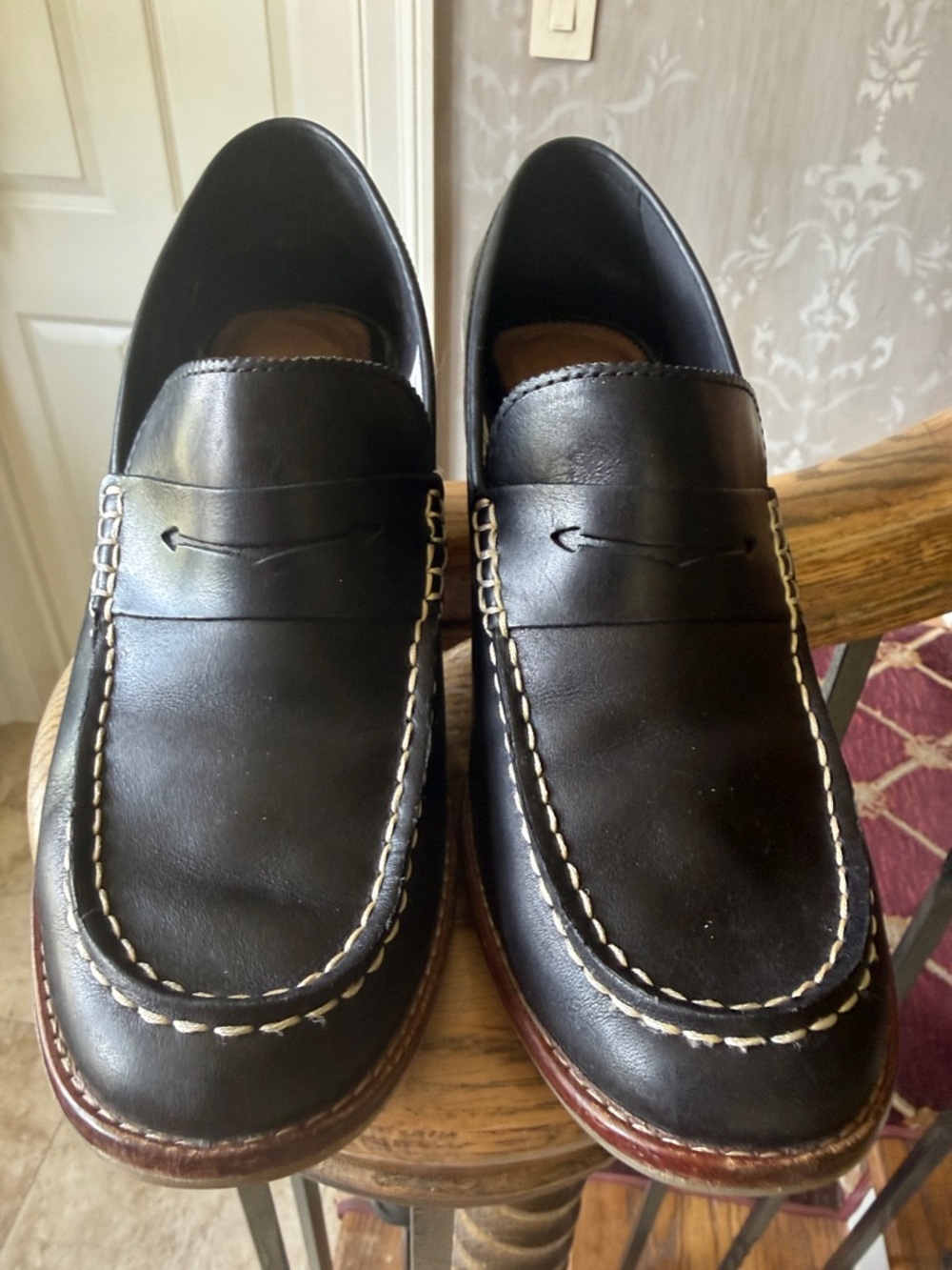 Sperry Black Leather Penny Loafers with Stacked Brown Heel 9.5 - Picture 13 of 16